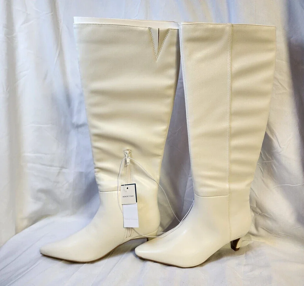 New Universal Threads Women White Knee High Boots Stiletto Heels Pointed Toe 8.5